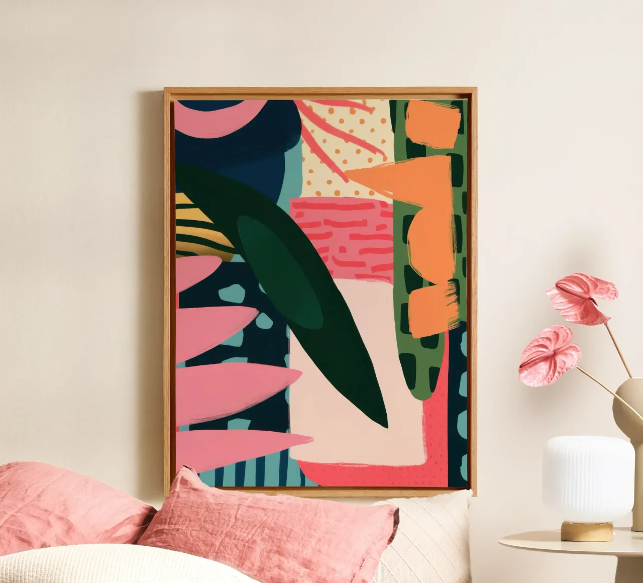 Abstract Leaf Clash canvas with Floater frame by Frame Aura
