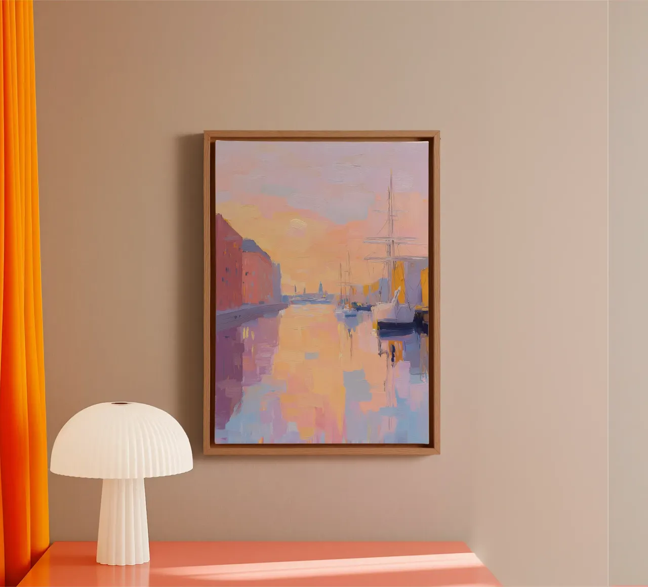 Pittura a pastello del porto di Amburgo tela con Cornice a cassetta da Nikis Art Studio
