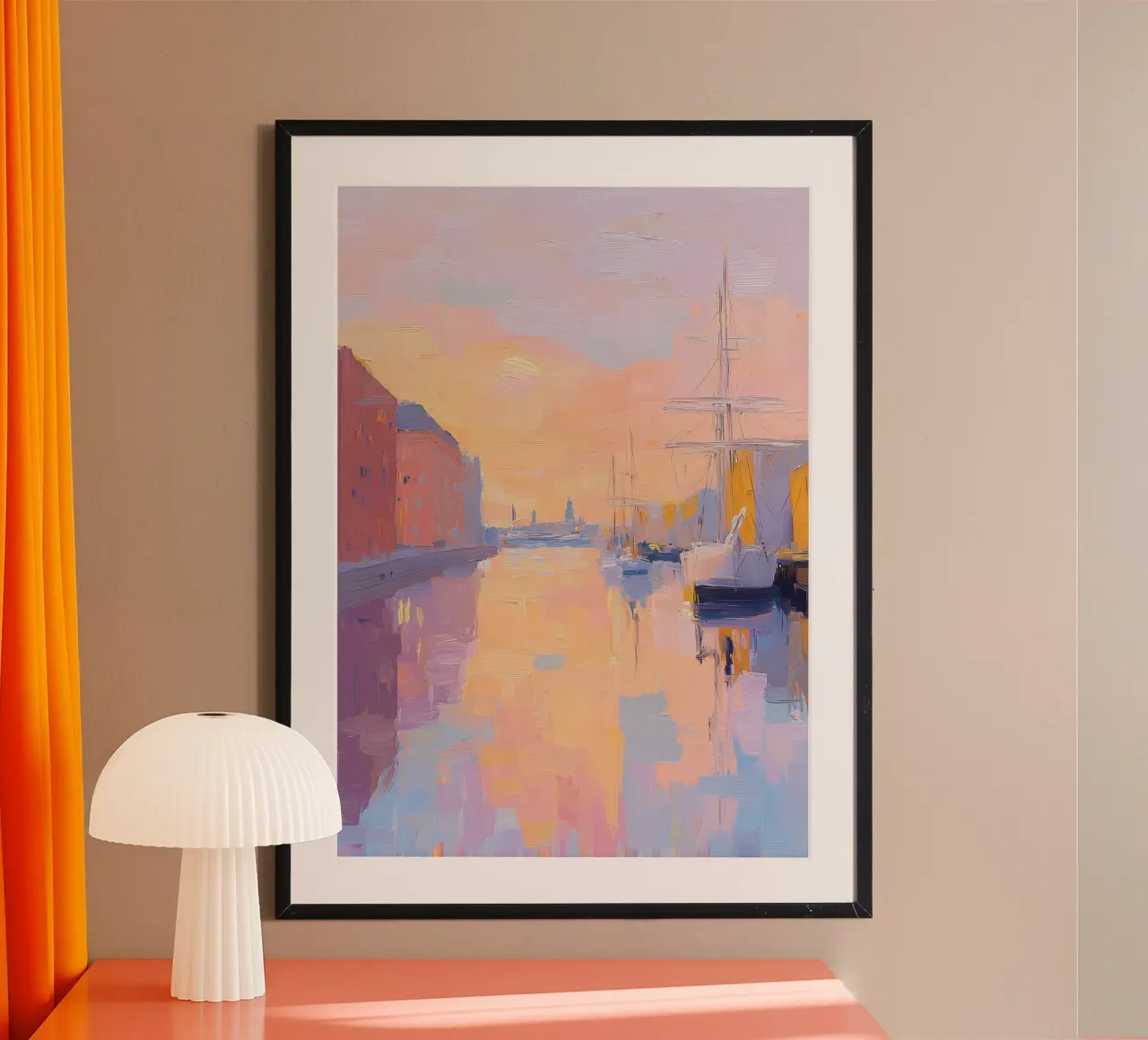 Pittura a pastello del porto di Amburgo poster con telaio in alluminio da Nikis Art Studio
