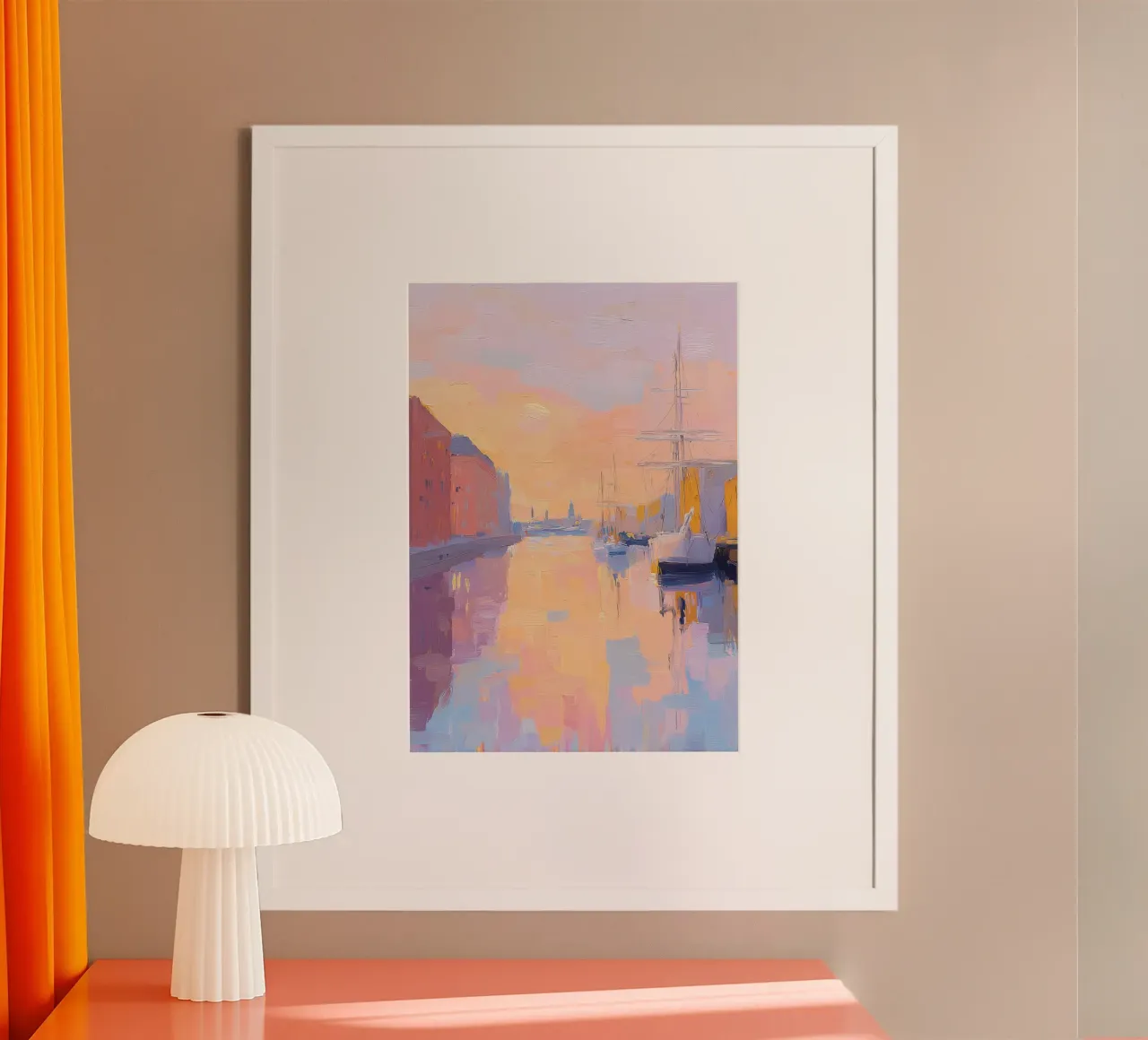 Pittura a pastello del porto di Amburgo poster con telaio in alluminio da Nikis Art Studio