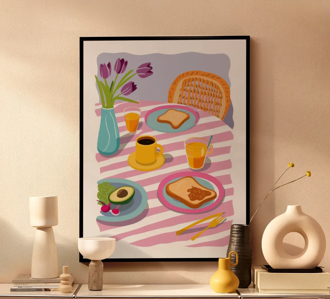 Colazione leggera a scacchi poster con telaio in alluminio da Frame Aura