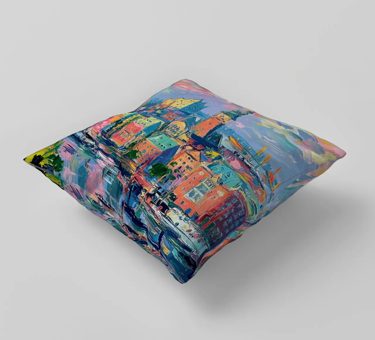 Amburgo Skyline Pittura ad olio cuscino da Nikis Art Studio