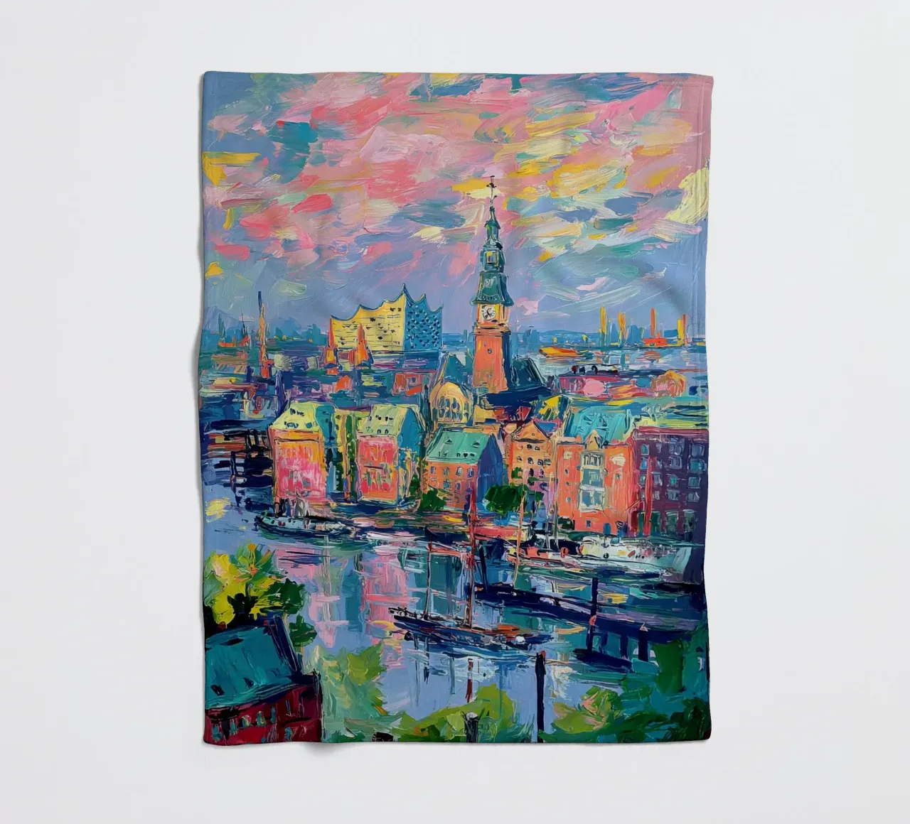 Amburgo Skyline Pittura ad olio coperta in pile da Nikis Art Studio