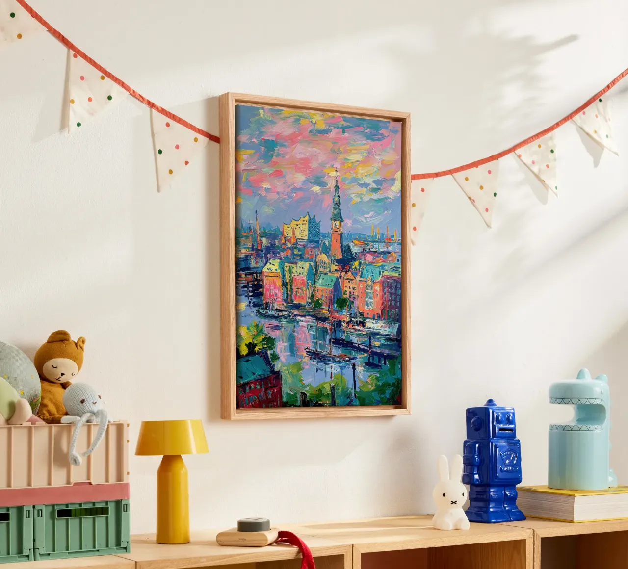 Amburgo Skyline Pittura ad olio tela con Cornice a cassetta da Nikis Art Studio
