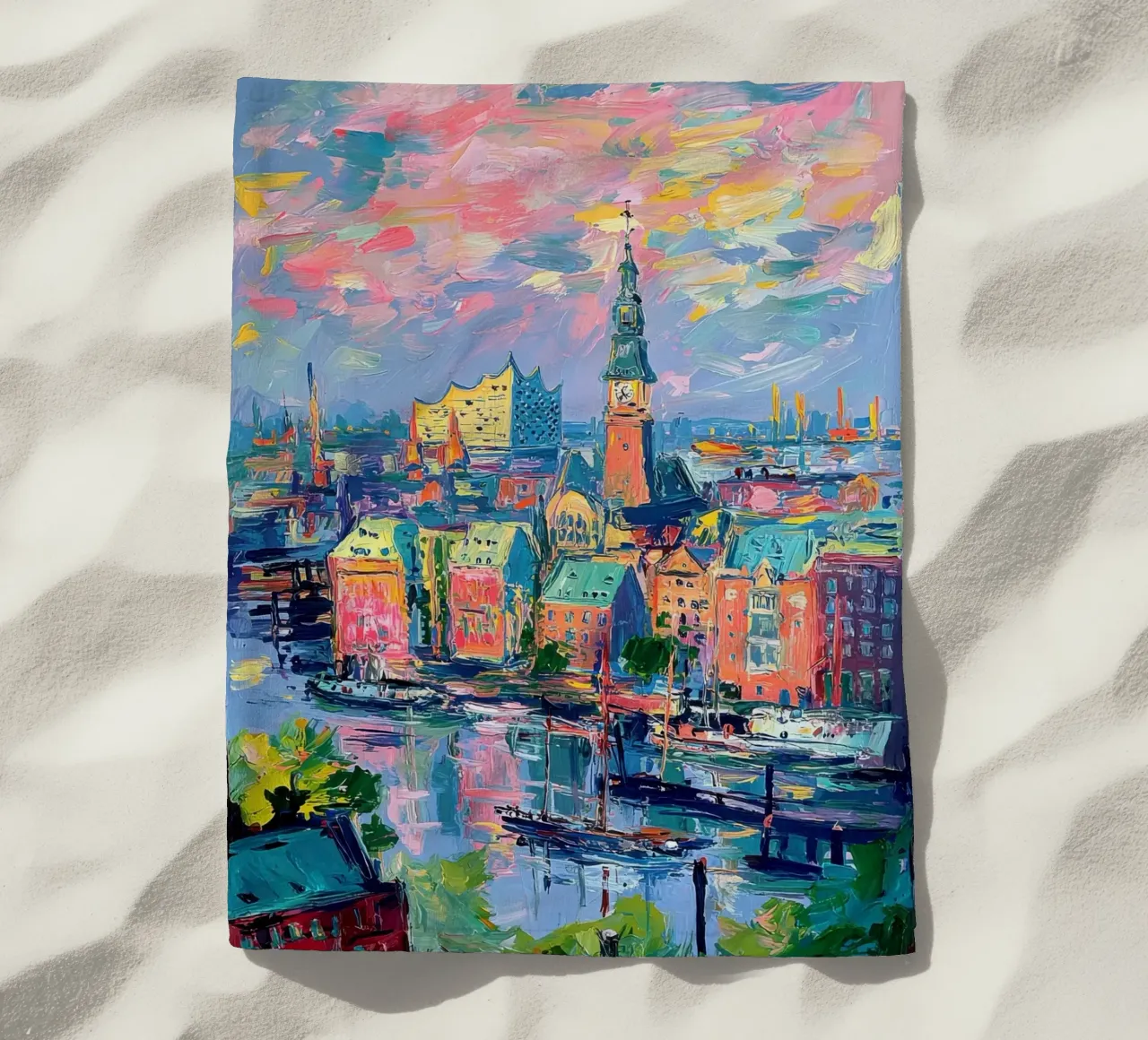 Amburgo Skyline Pittura ad olio telo mare da Nikis Art Studio