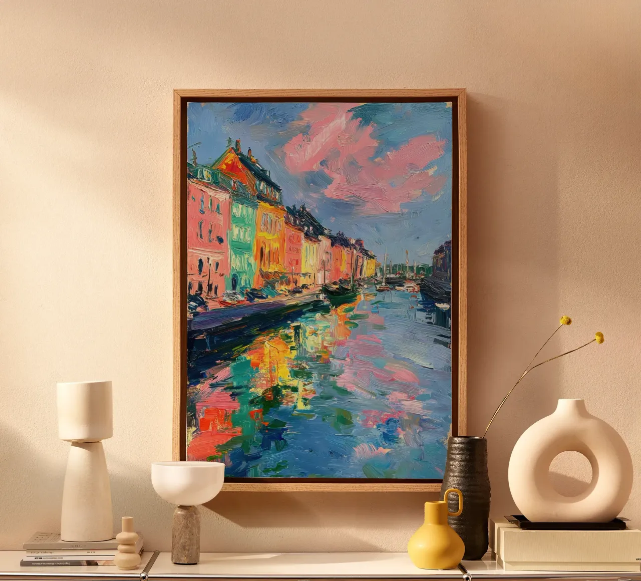 Copenaghen Olio Astratto tela con Cornice a cassetta da Nikis Art Studio
