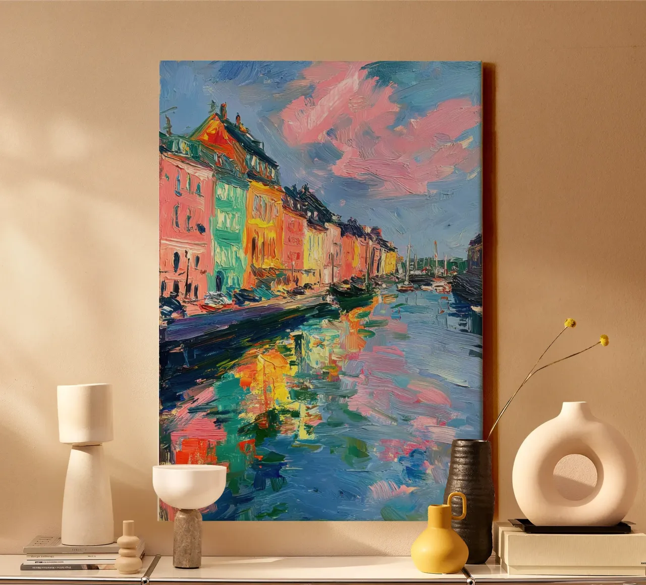 Copenaghen Olio Astratto tela con Cornice a cassetta da Nikis Art Studio