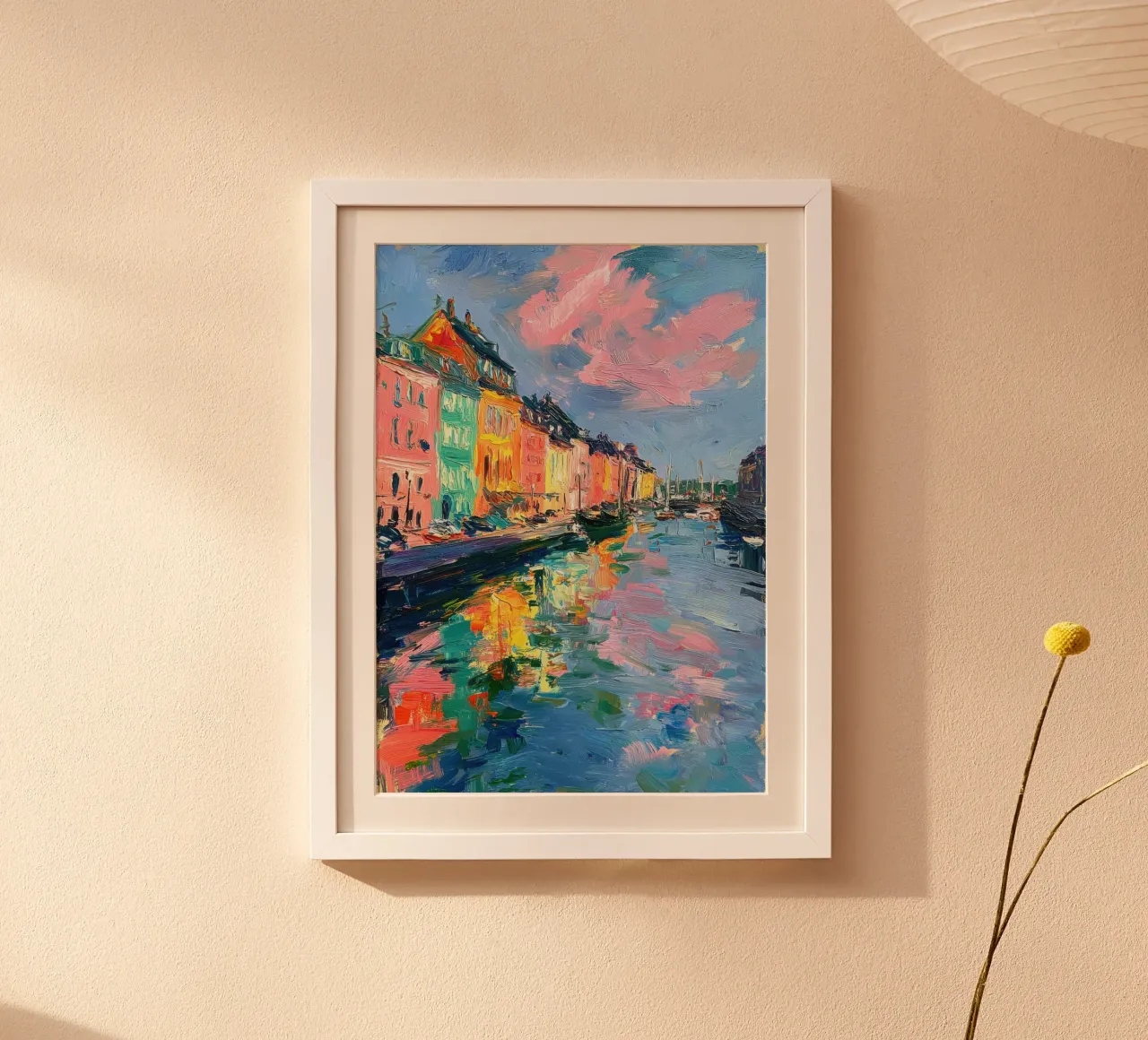 Copenaghen Olio Astratto poster con telaio in legno da Nikis Art Studio