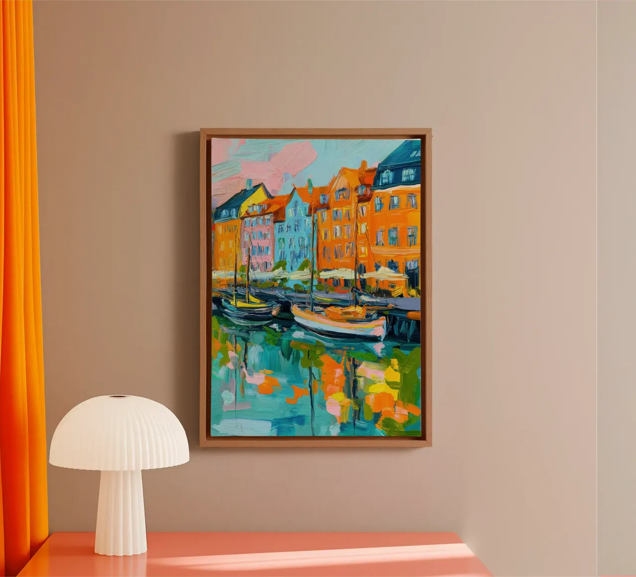 Pittura ad olio del porto di Copenaghen tela con Cornice a cassetta da Nikis Art Studio