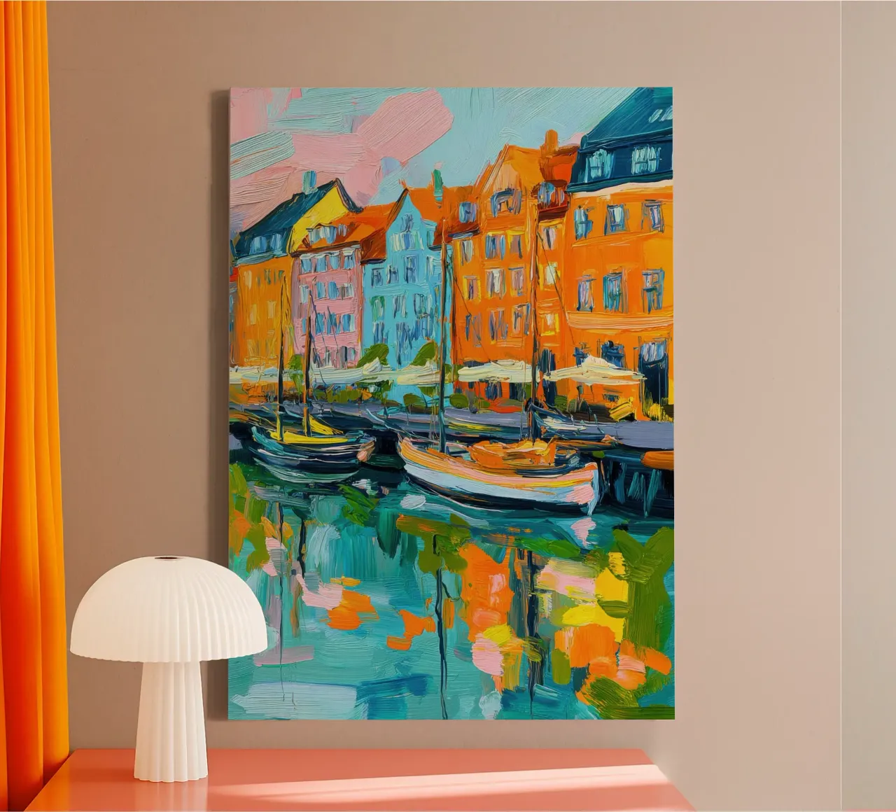 Pittura ad olio del porto di Copenaghen tela con Cornice a cassetta da Nikis Art Studio