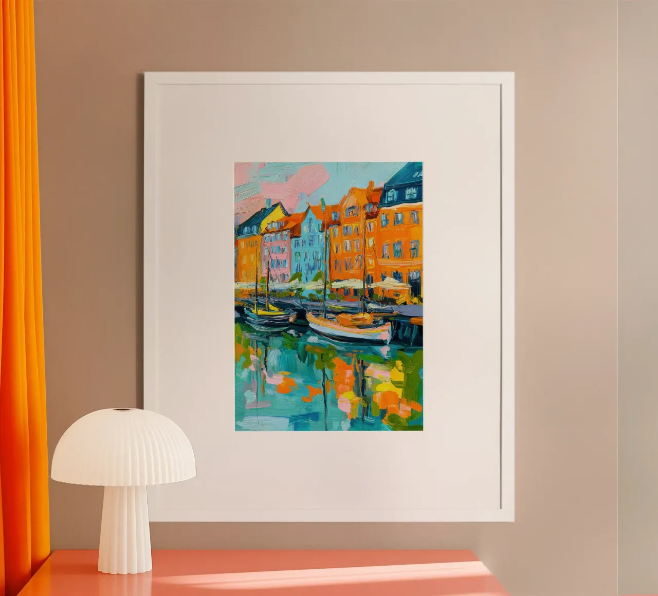 Pittura ad olio del porto di Copenaghen poster da Nikis Art Studio