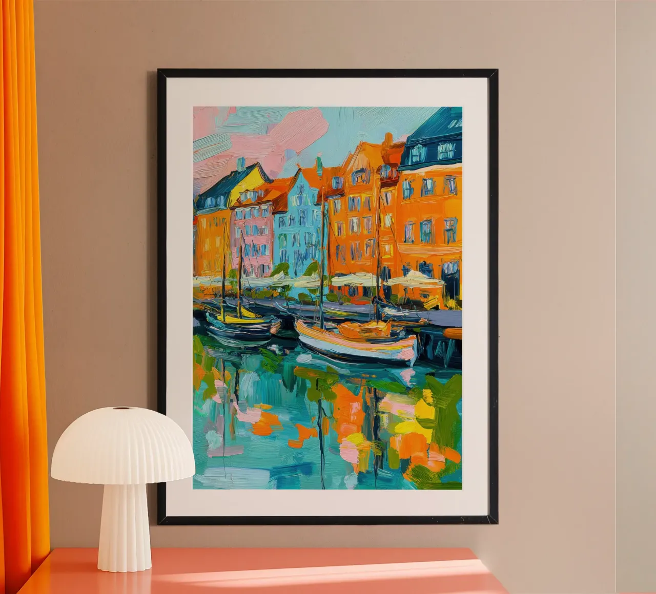 Pittura ad olio del porto di Copenaghen poster da Nikis Art Studio