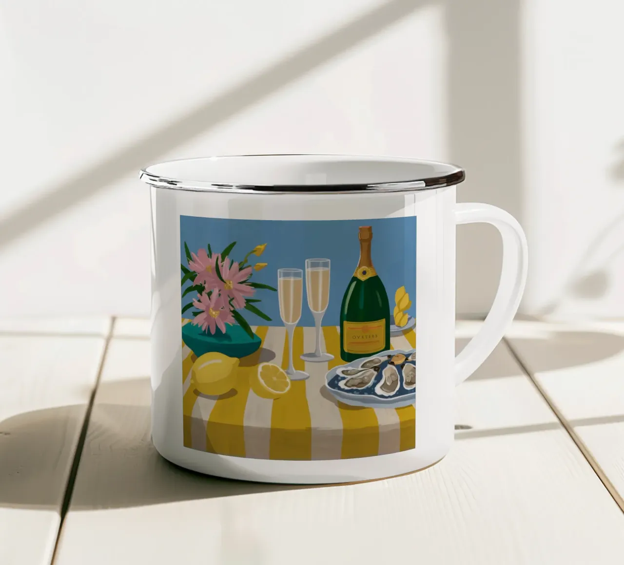 Ostriche e champagne tazza in smalto da Frame Aura