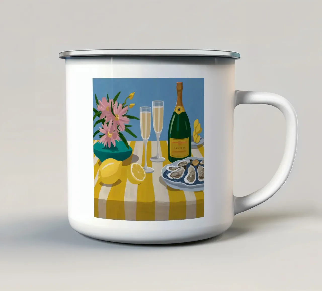 Ostriche e champagne tazza in smalto da Frame Aura