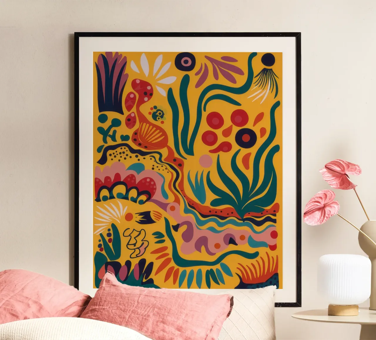 Fogliame dell'ora d'oro poster con telaio in legno da Frame Aura