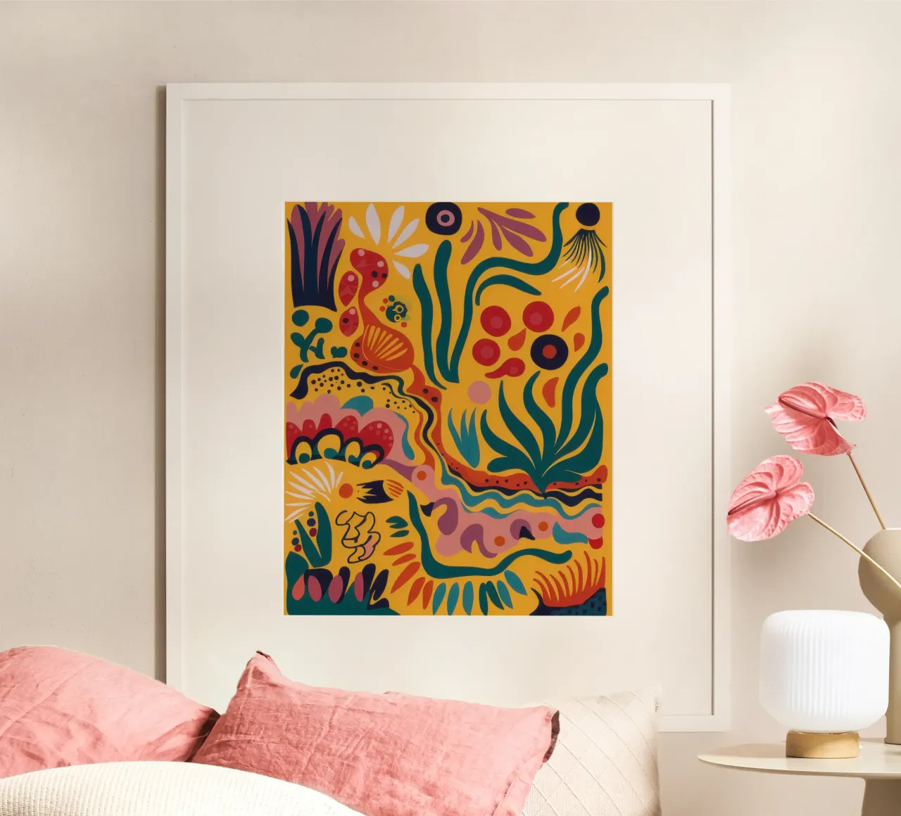 Fogliame dell'ora d'oro poster con telaio in legno da Frame Aura