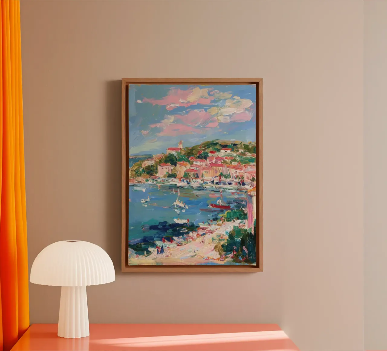 Pittura ad olio della Costa Azzurra tela con Cornice a cassetta da Nikis Art Studio