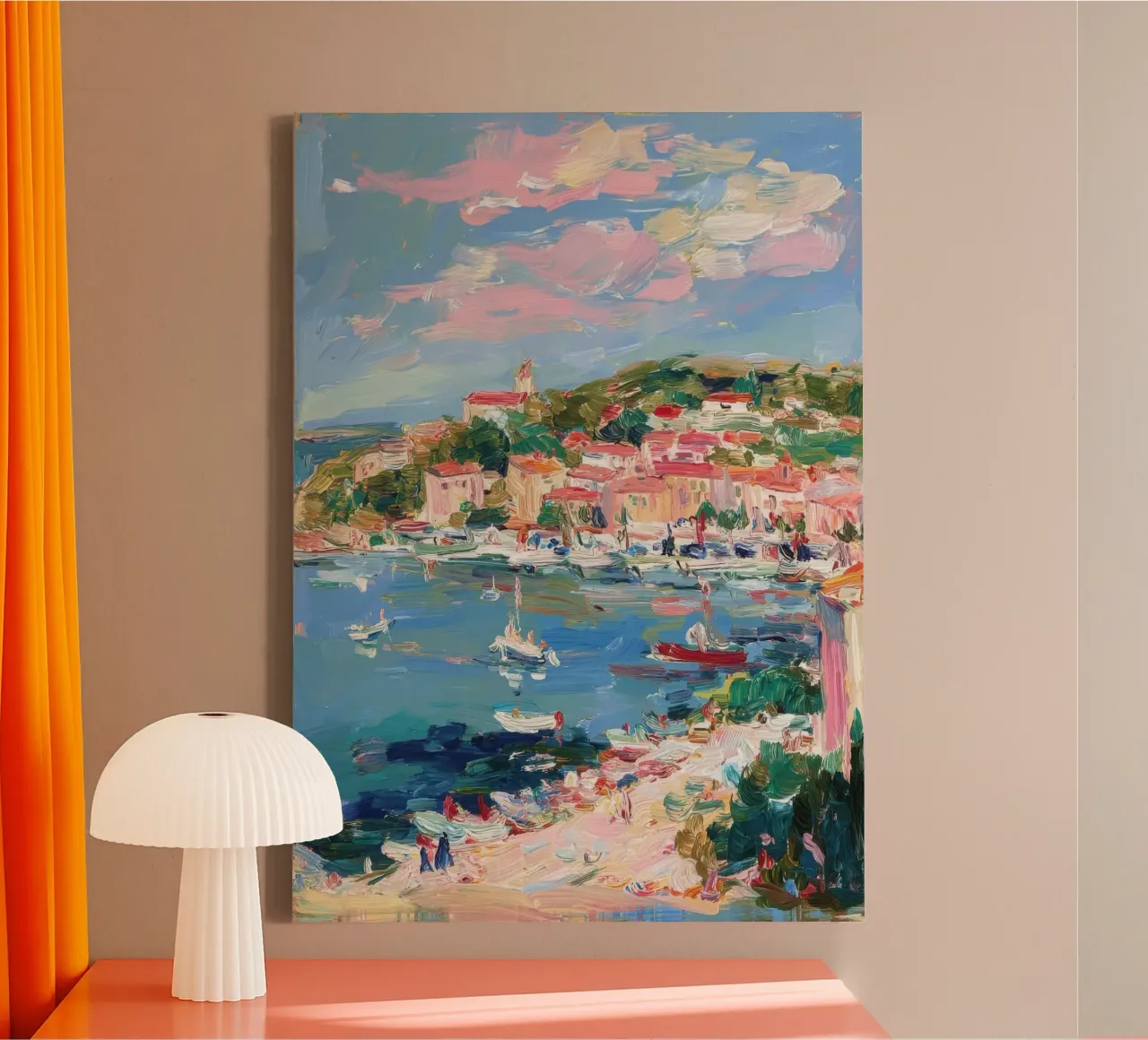 Pittura ad olio della Costa Azzurra tela con Cornice a cassetta da Nikis Art Studio