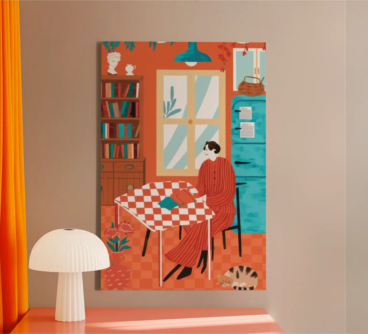 Geruite Tafel Lezen canvas met Baklijst van Enter Bloom