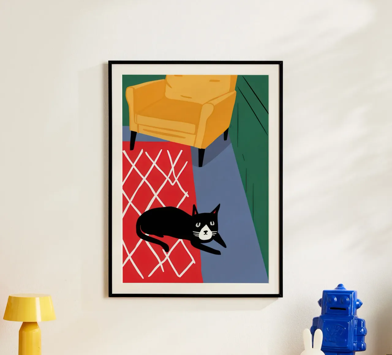 Coperta a scacchi Catnap poster con telaio in legno da Frame Aura
