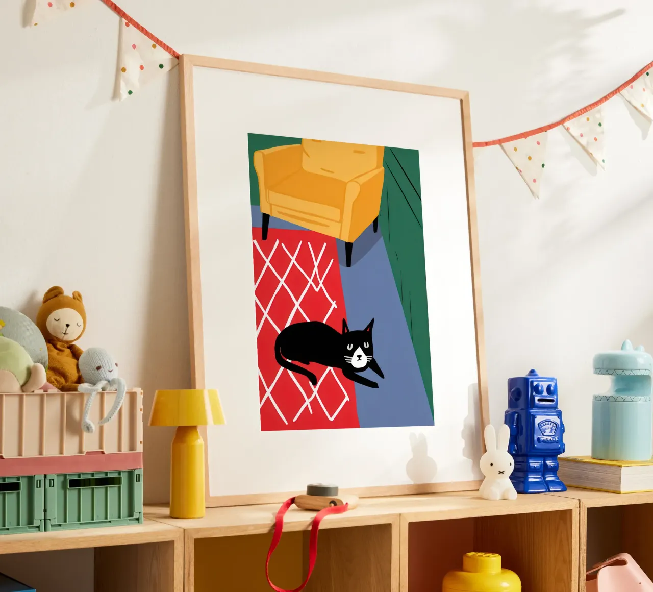 Coperta a scacchi Catnap poster con telaio in legno da Frame Aura