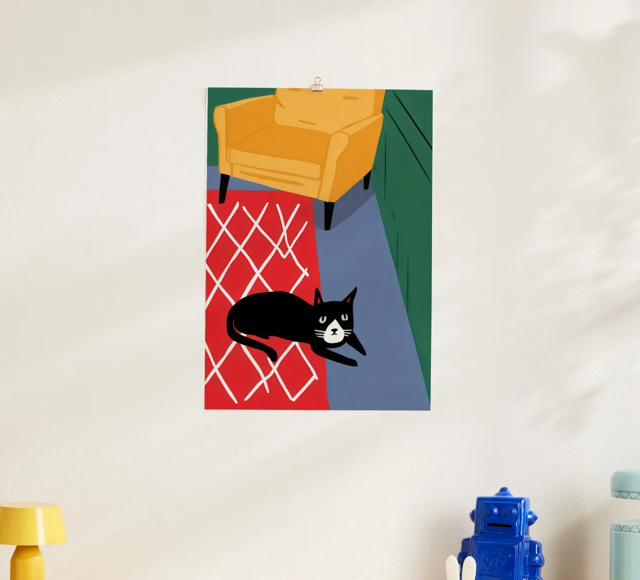 Coperta a scacchi Catnap poster con telaio in legno da Frame Aura