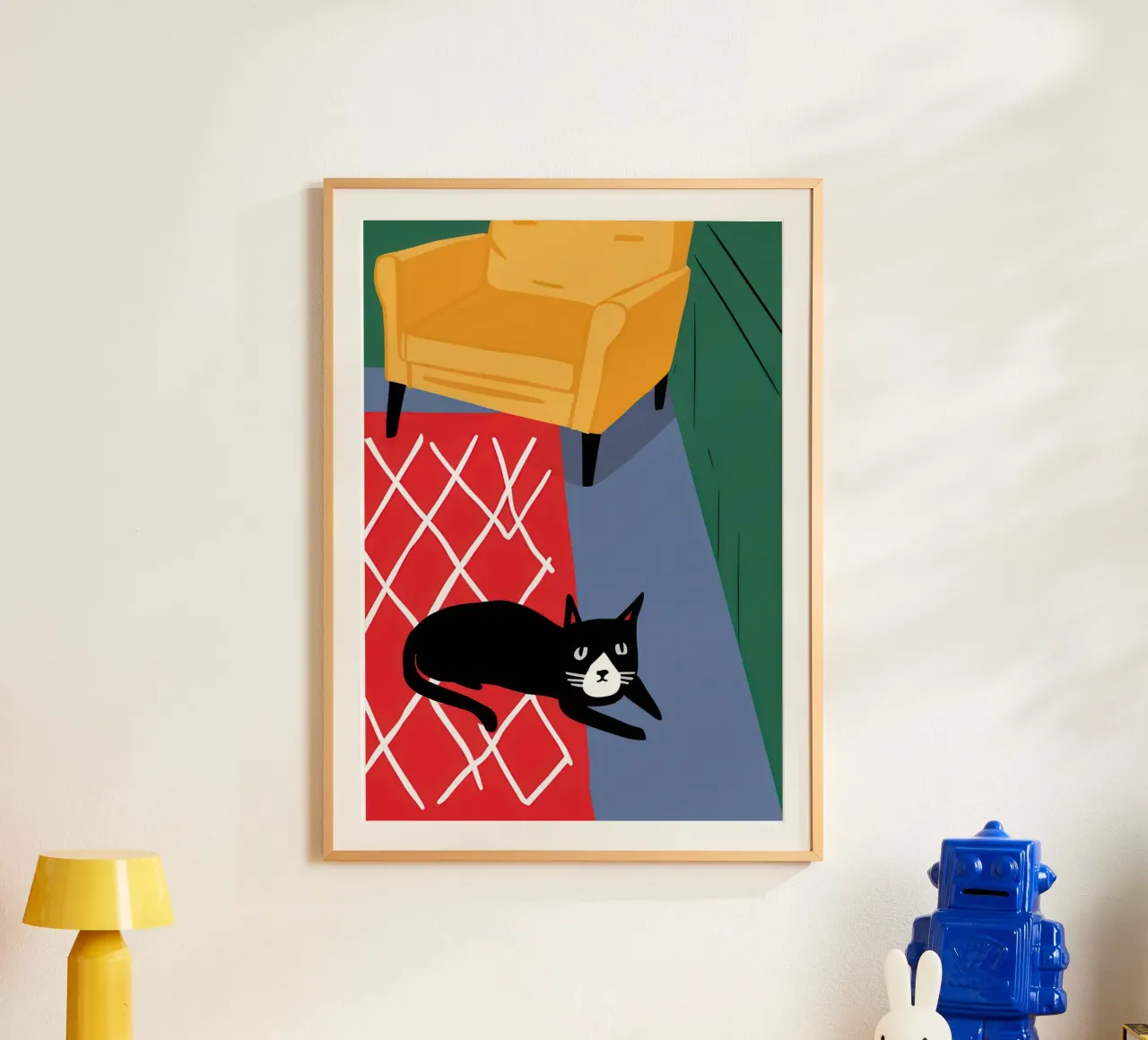 Coperta a scacchi Catnap poster con telaio in legno da Frame Aura