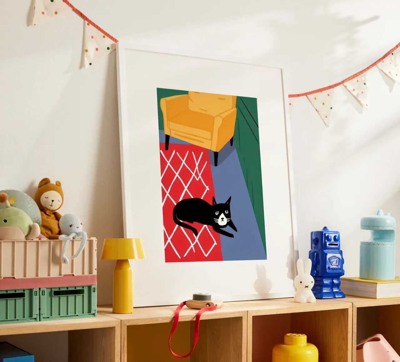 Coperta a scacchi Catnap poster con telaio in legno da Frame Aura