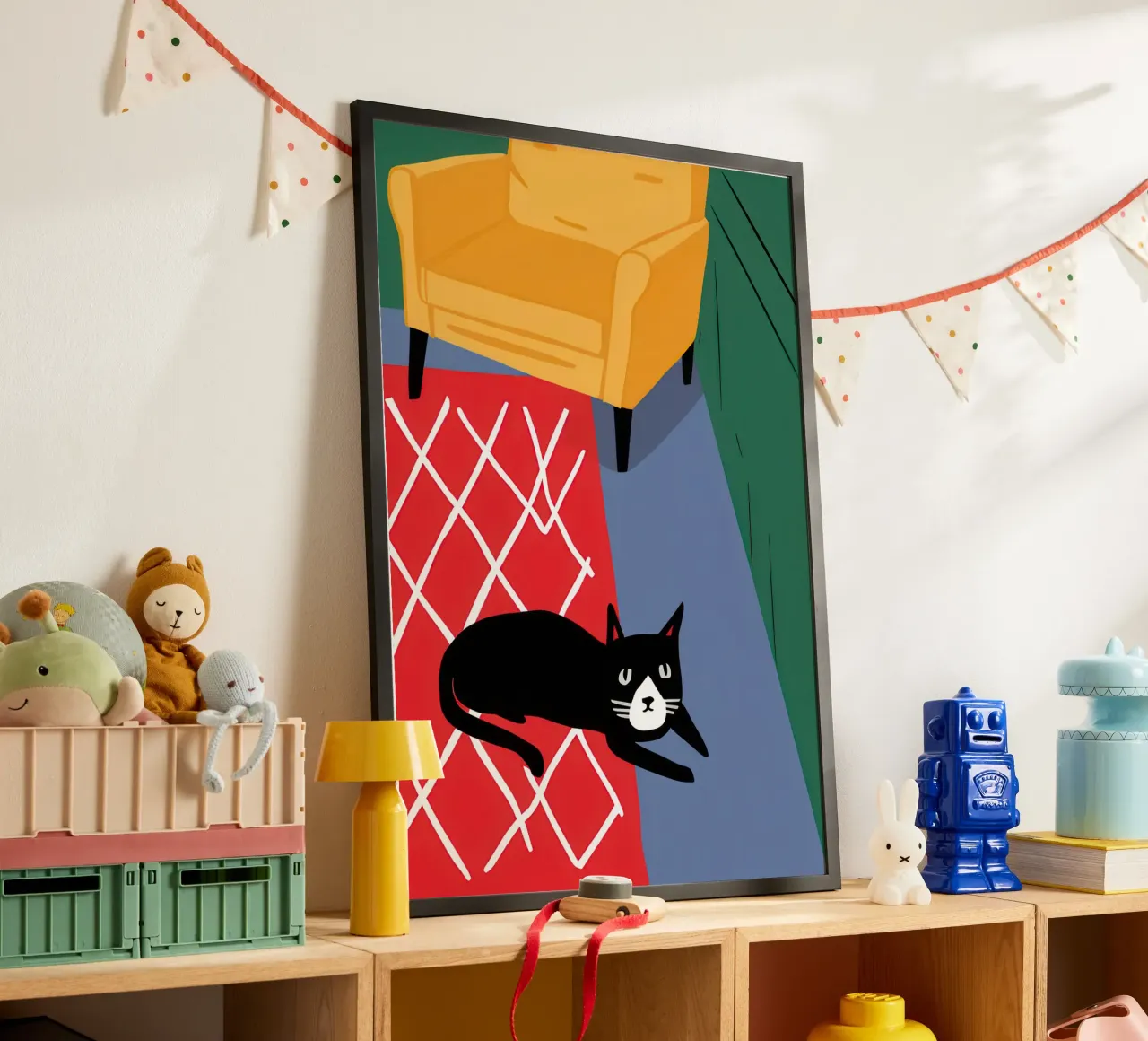 Coperta a scacchi Catnap poster con telaio in legno da Frame Aura