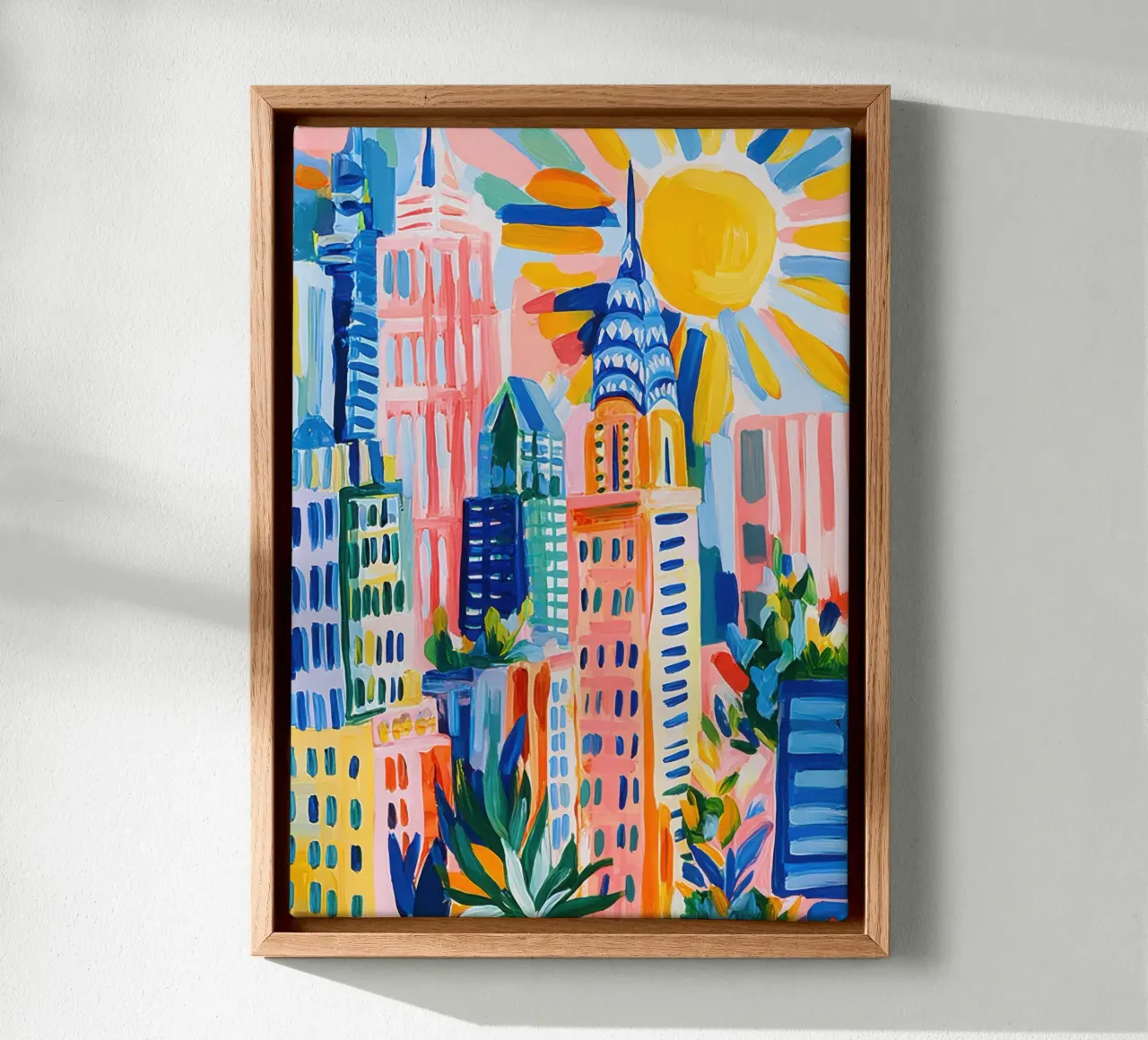 New Yorkse pastel in Matisse-stijl canvas met Baklijst van Nikis Art Studio