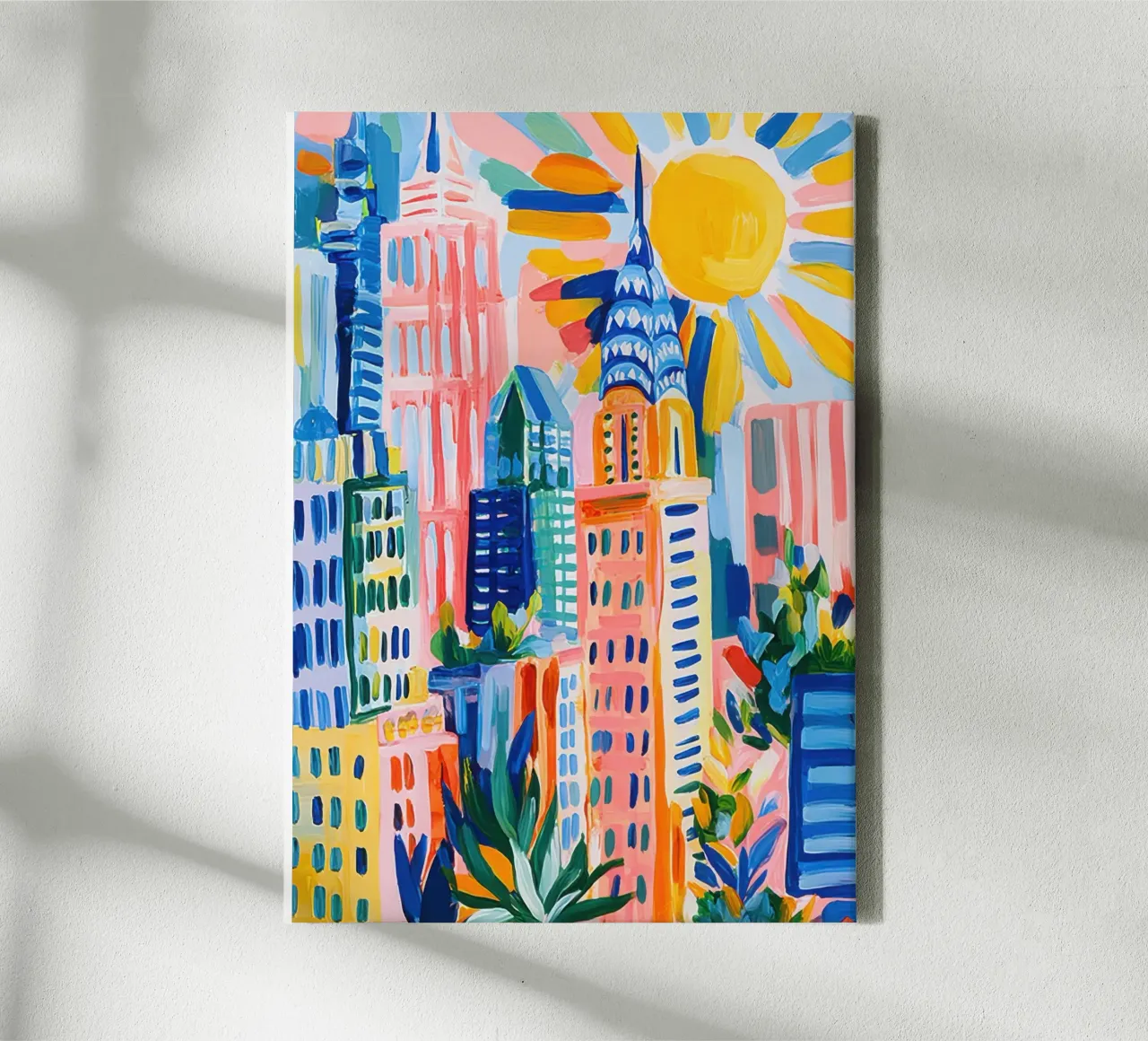 New Yorkse pastel in Matisse-stijl canvas met Baklijst van Nikis Art Studio