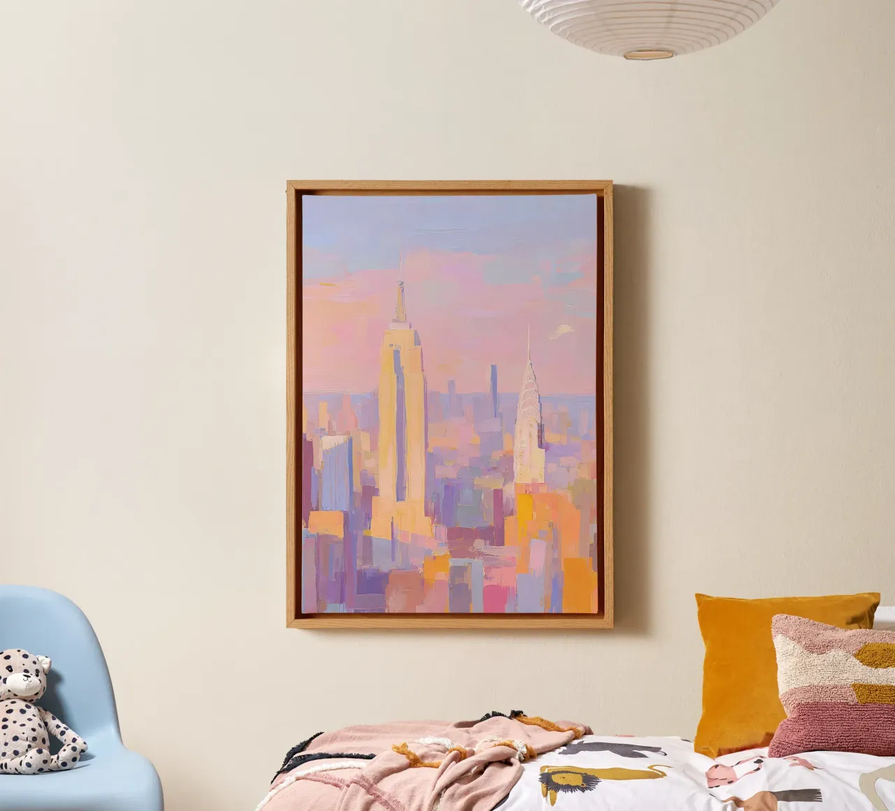 New York Skyline Pastello a olio tela con Cornice a cassetta da Nikis Art Studio