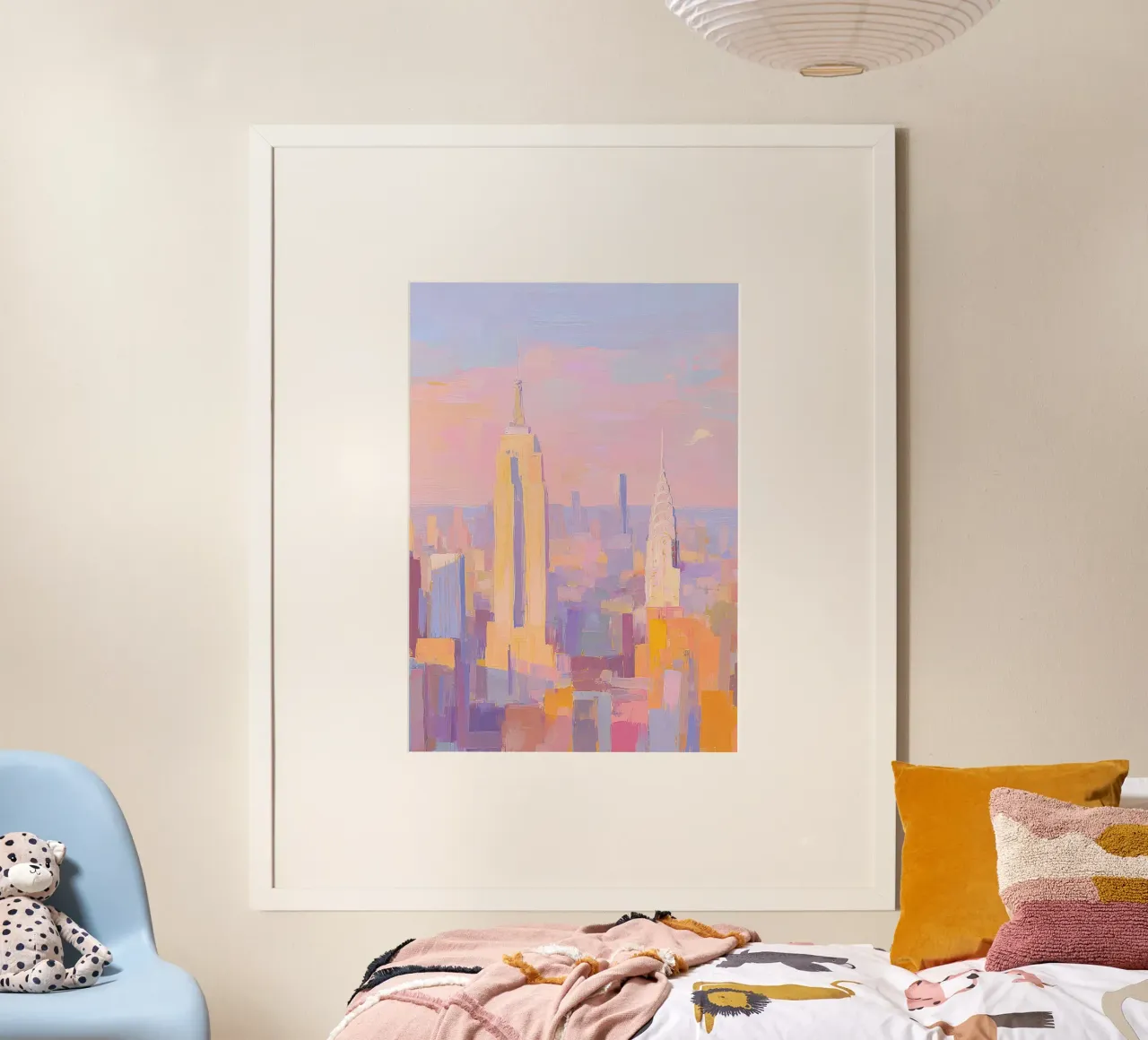 New York Skyline Pastello a olio poster con telaio in plastica da Nikis Art Studio