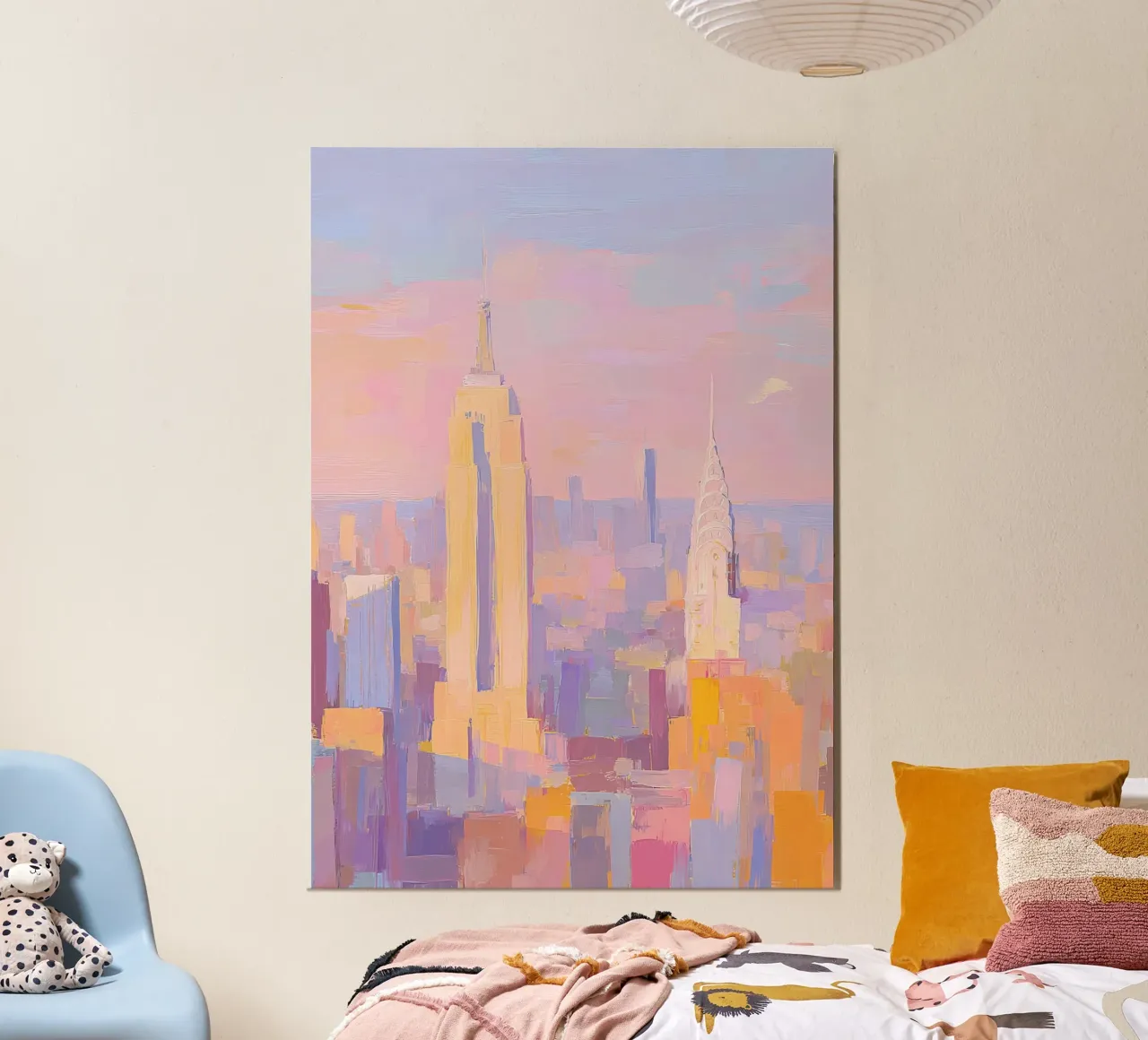 New York Skyline Pastello a olio poster con telaio in plastica da Nikis Art Studio