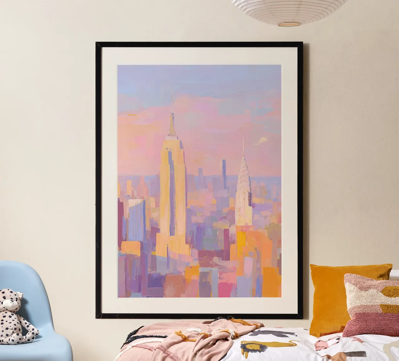 New York Skyline Pastello a olio poster con telaio in plastica da Nikis Art Studio