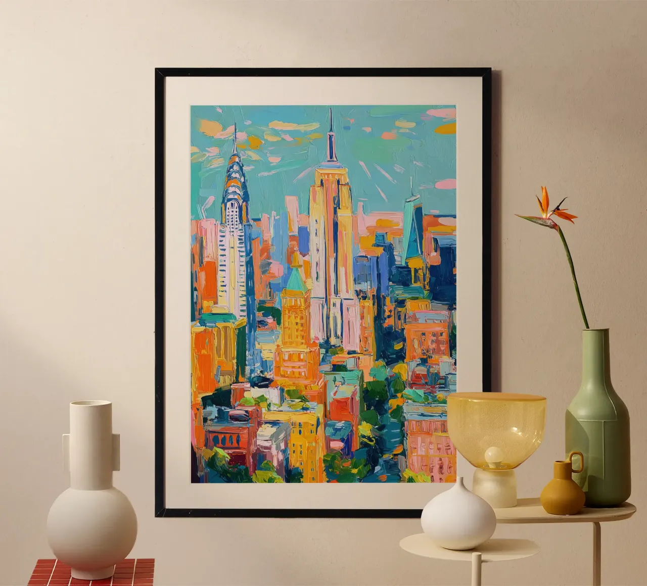 Impasto del profilo di New York poster con telaio in alluminio da Nikis Art Studio
