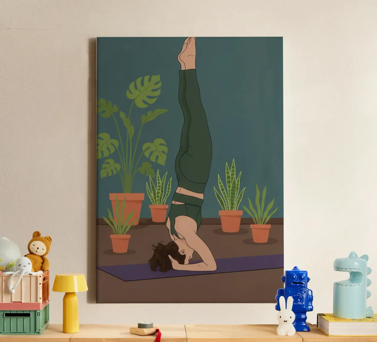 Sirsasana Yoga Pose tela con Cornice a cassetta da Attaboy Dsgn