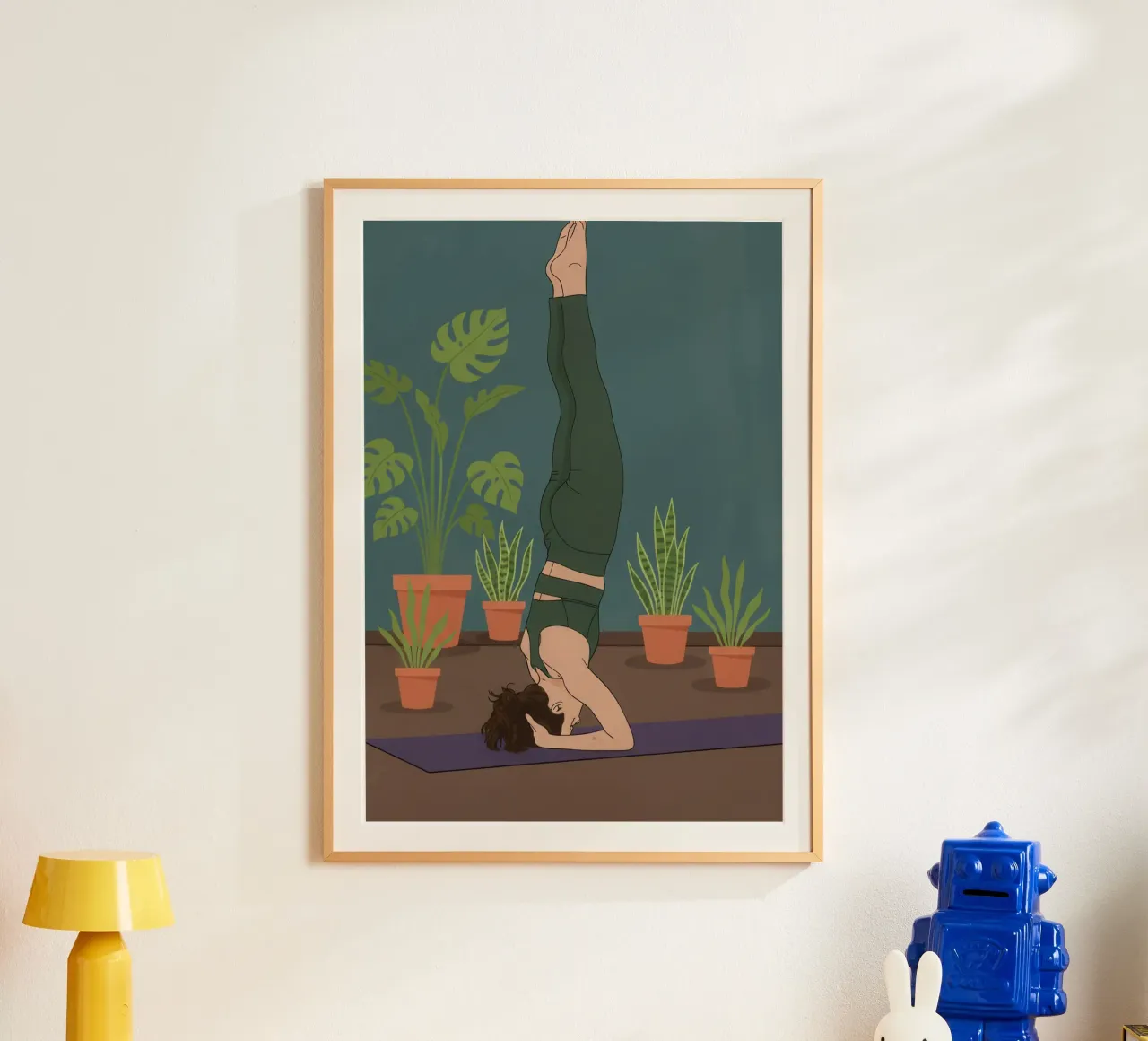 Sirsasana Yoga Pose poster con telaio in plastica da Attaboy Dsgn