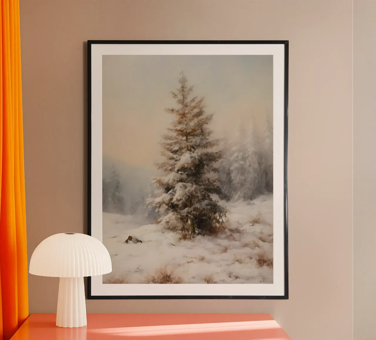 Arte dell'albero invernale innevato poster con telaio in plastica da Casa Calm
