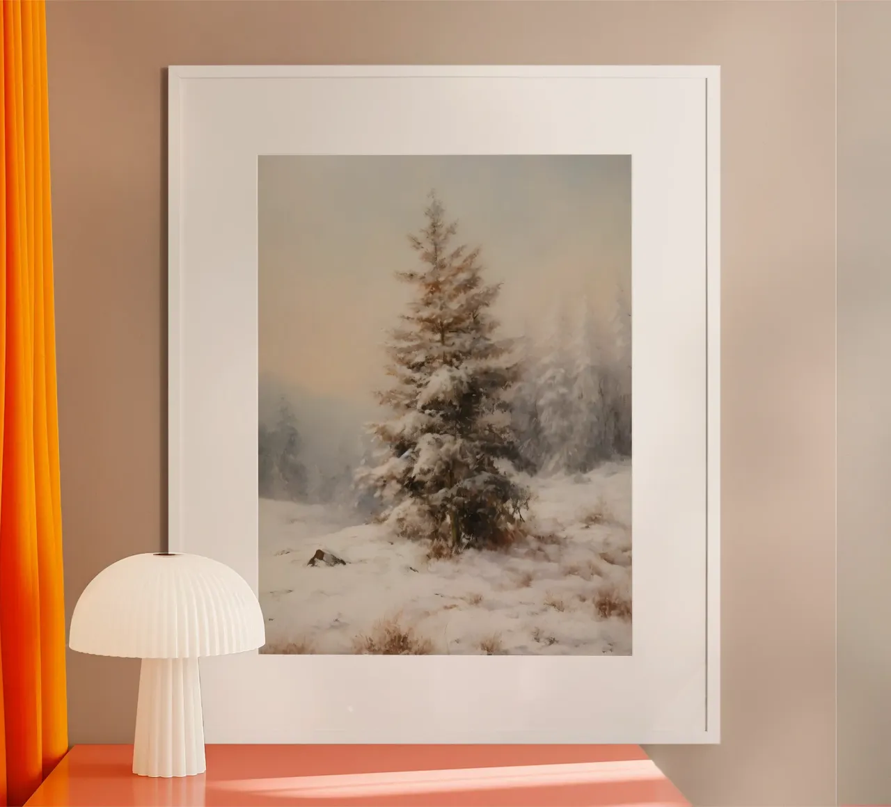 Arte dell'albero invernale innevato poster con telaio in plastica da Casa Calm