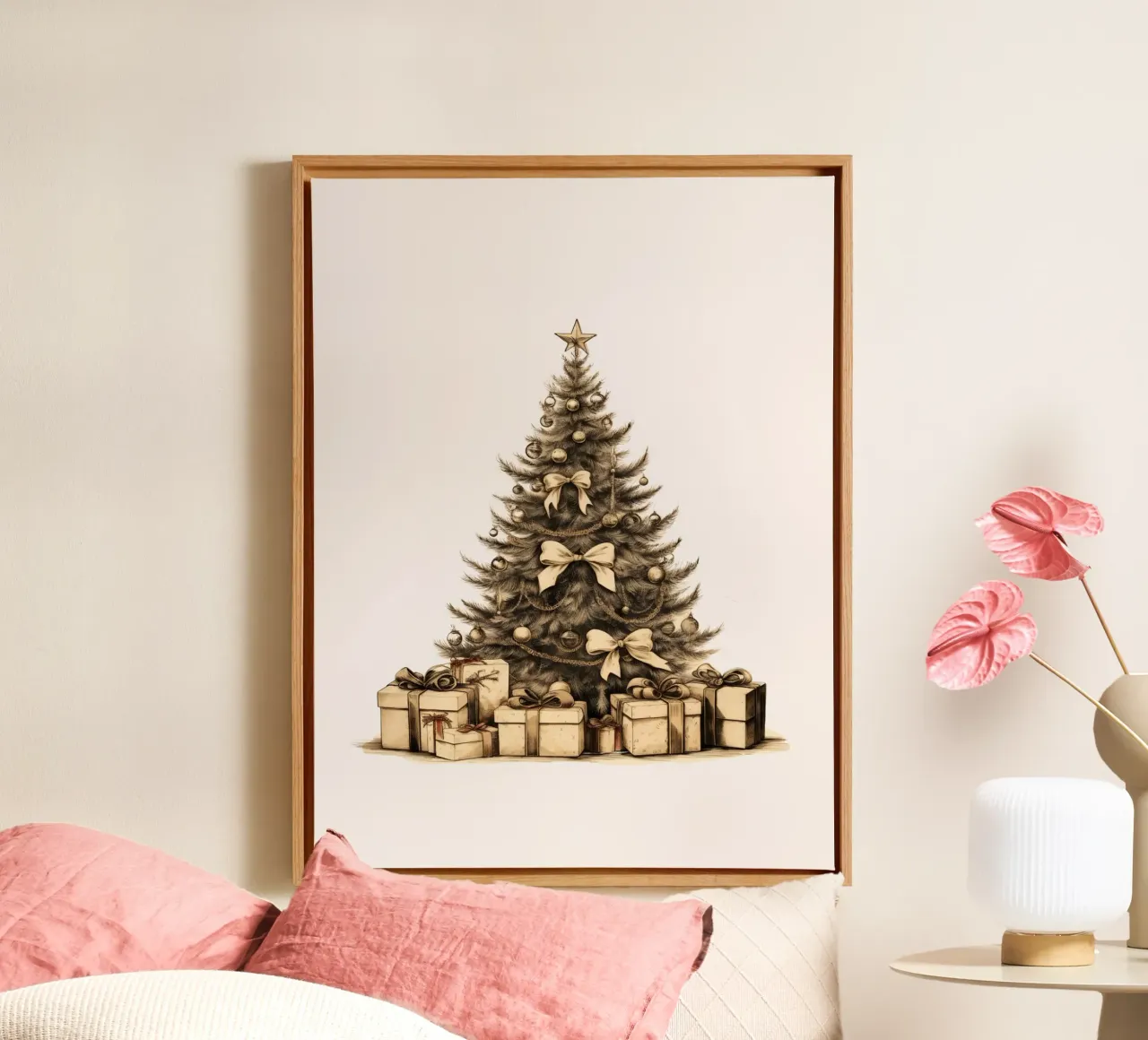Albero di Natale vintage | Albero di Natale elegante tela con Cornice a cassetta da Casa Calm