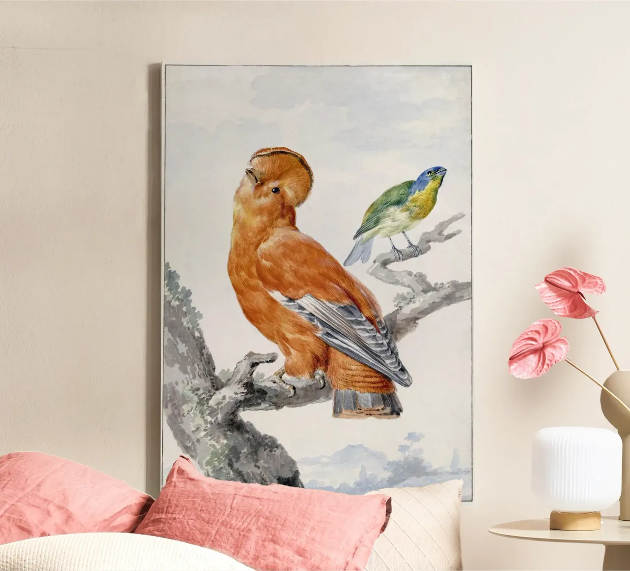 Two Exotic Birds canvas met Baklijst van vintageshop
