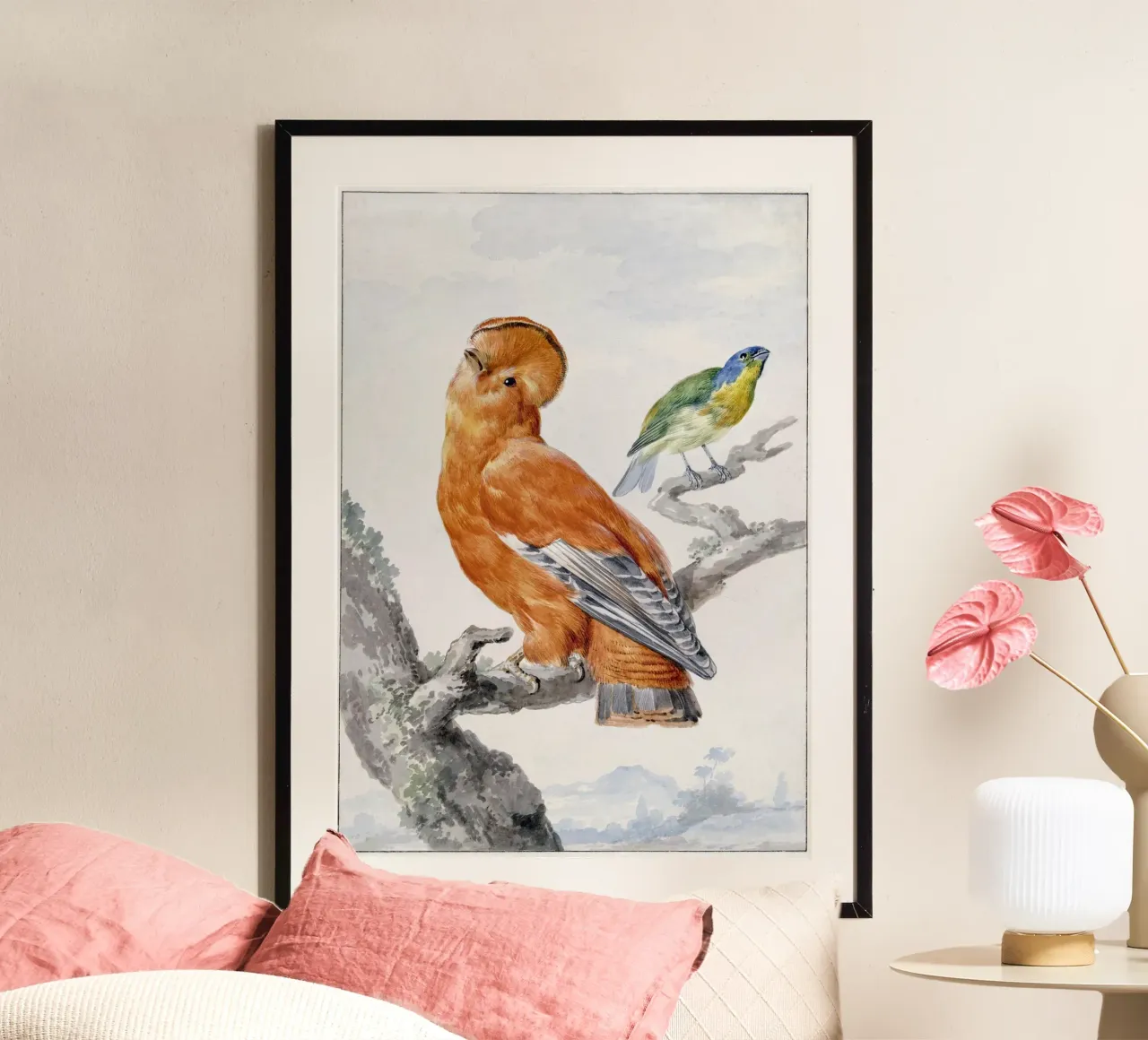 Two Exotic Birds poster con telaio in plastica da vintageshop