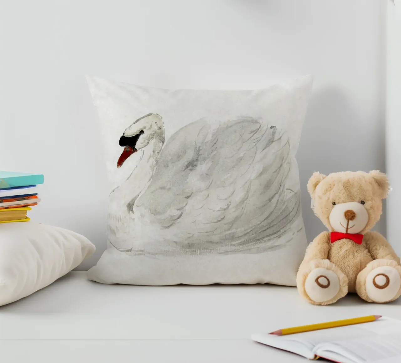 White swan drawing cuscino da vintageshop