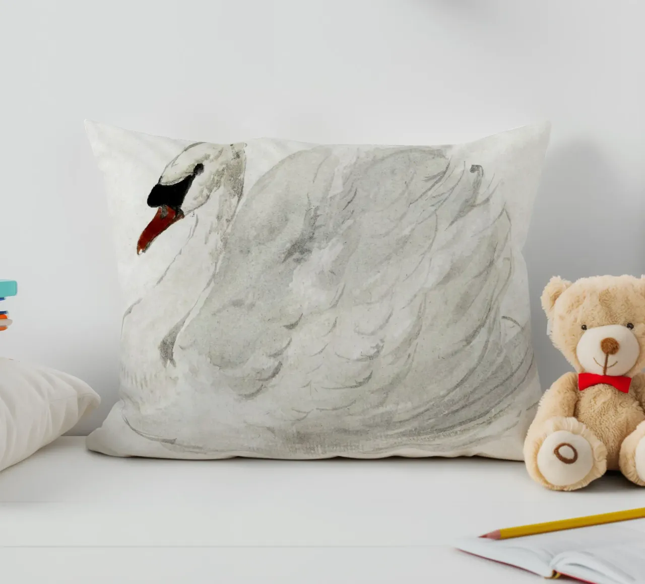 White swan drawing cuscino da vintageshop