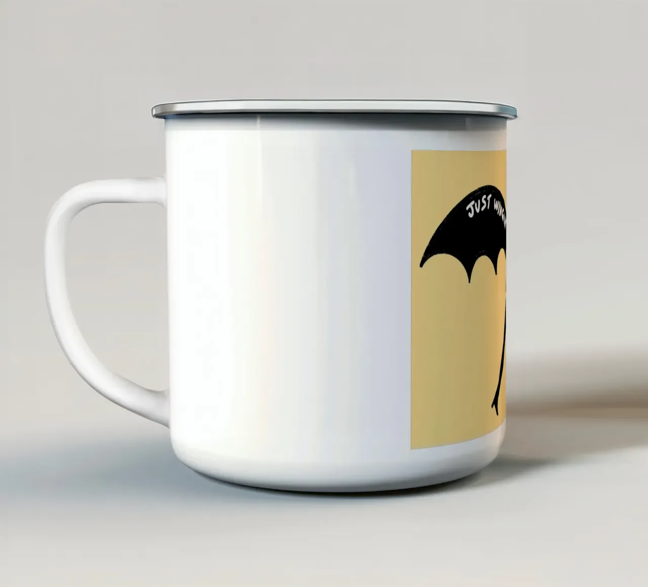 Lustiges Fledermaus-Kostüm mit Druck: "Just Wingin' It" Emaille Tasse von vintagepod