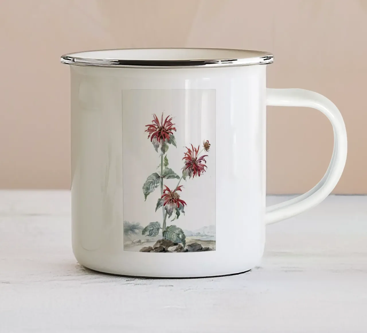 A Red Bergamot in a Landscape tazza in smalto da vintageshop
