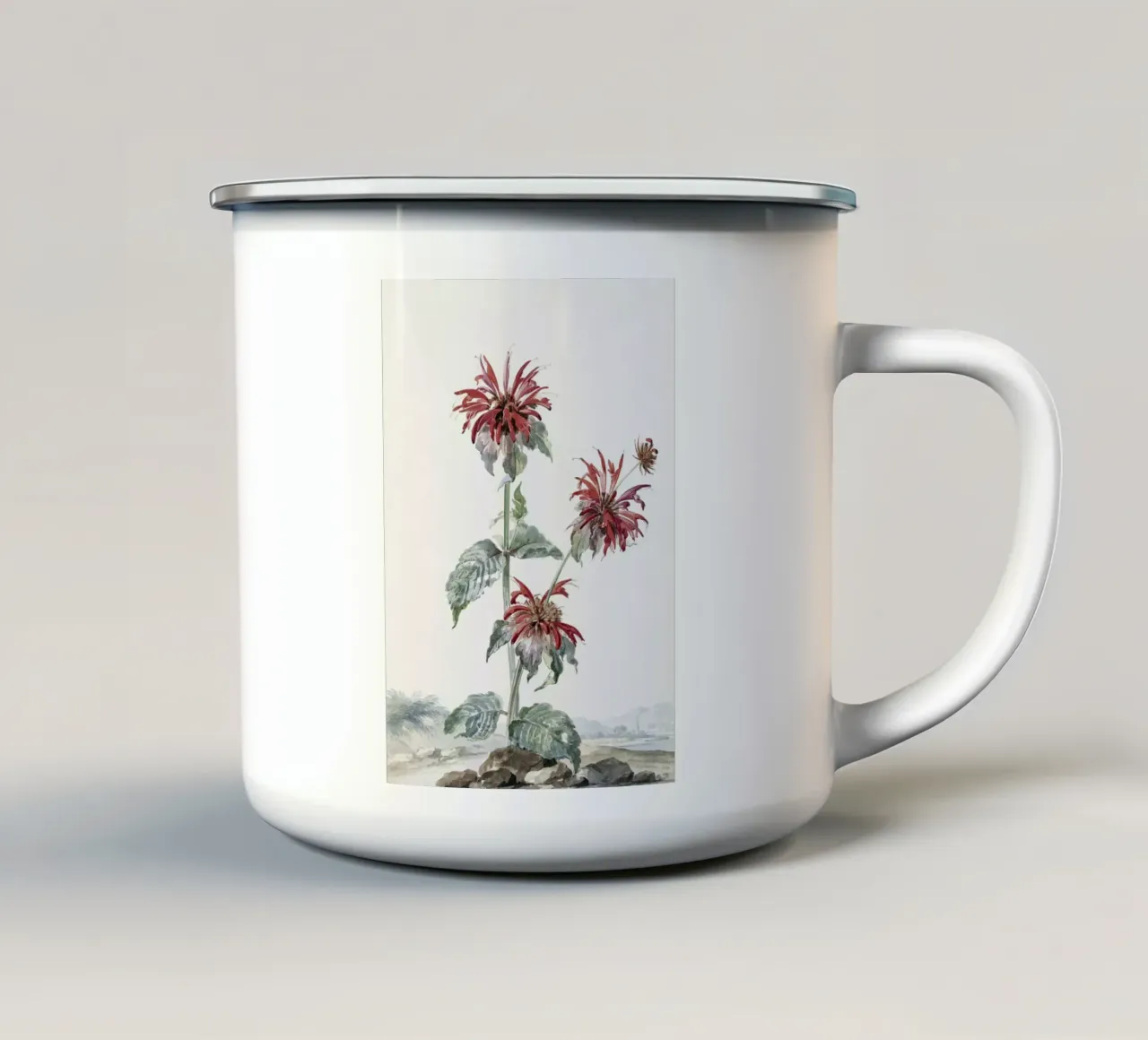 A Red Bergamot in a Landscape tazza in smalto da vintageshop