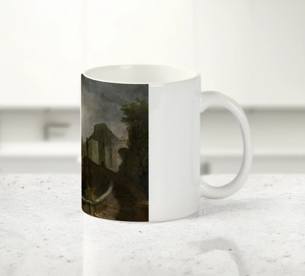 Paesaggio romantico: Stampa fontana e statua spettrale tazza in ceramica da vintagepod