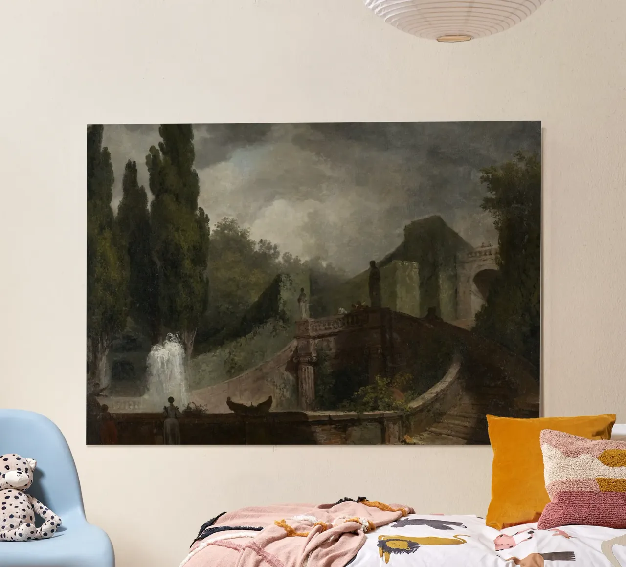 Paesaggio romantico: Stampa fontana e statua spettrale poster da vintagepod